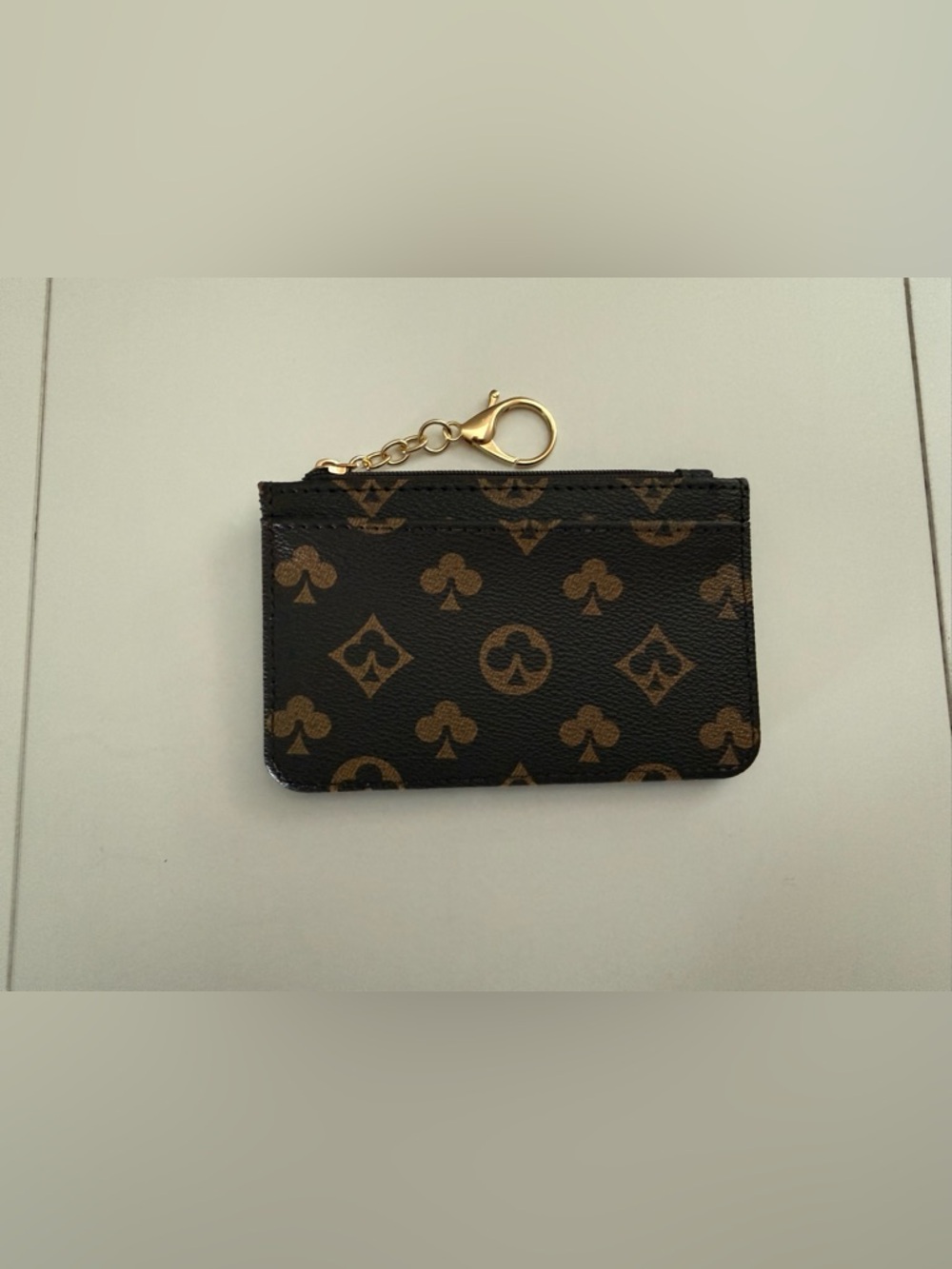 Luxury Brown Monogram Card & Key Holder with Gold Hardware